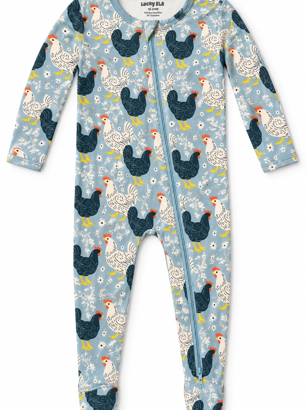 Lucky Elk Chicken Floral Bamboo Zippy Pajamas 18-24M Blue